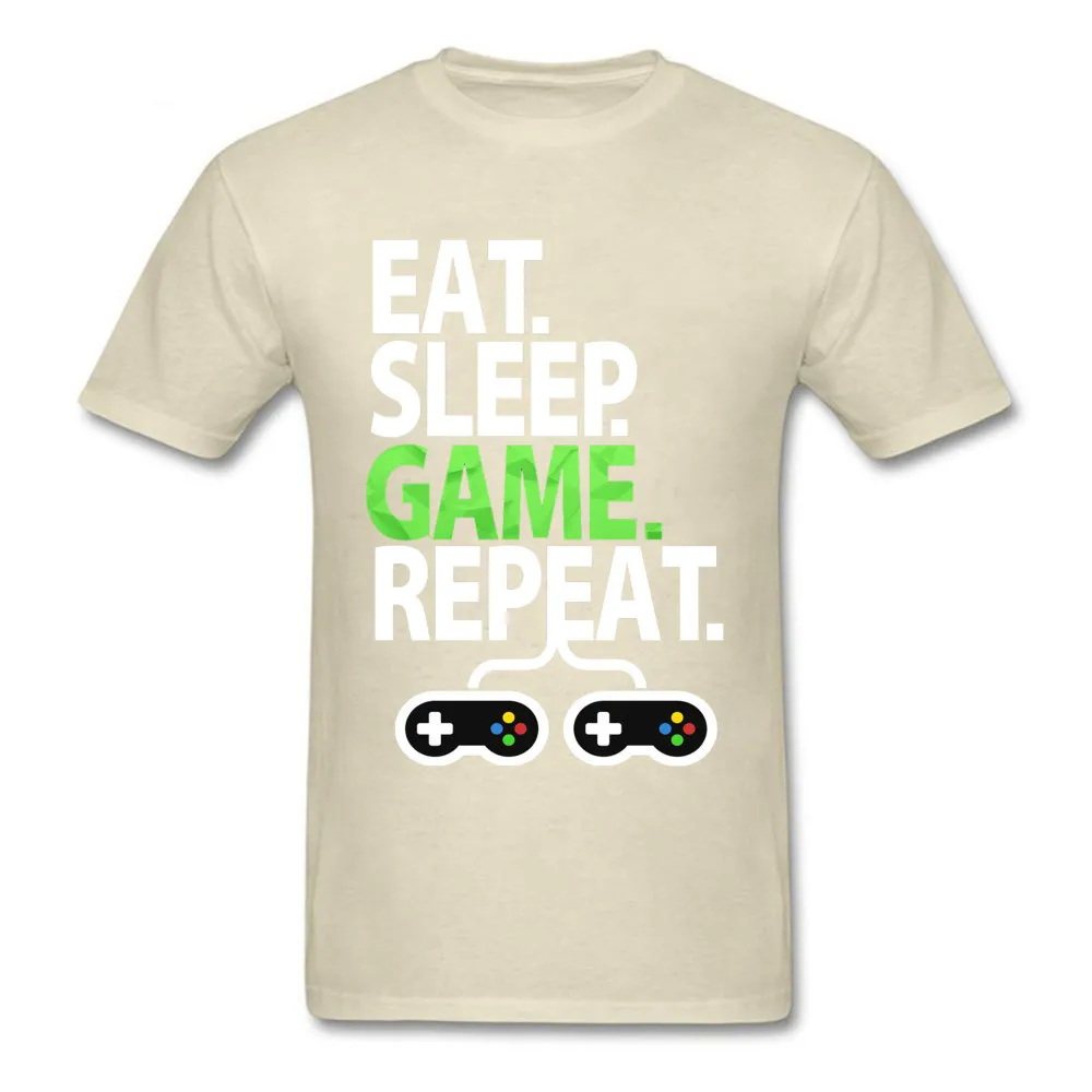 EAT-SLEEP-GAME-REPEAT-Playstation Pure Cotton Top T-shirts for Men Tops Shirts Discount Mother Day O-Neck Tops T Shirt Group EAT-SLEEP-GAME-REPEAT-Playstation beige