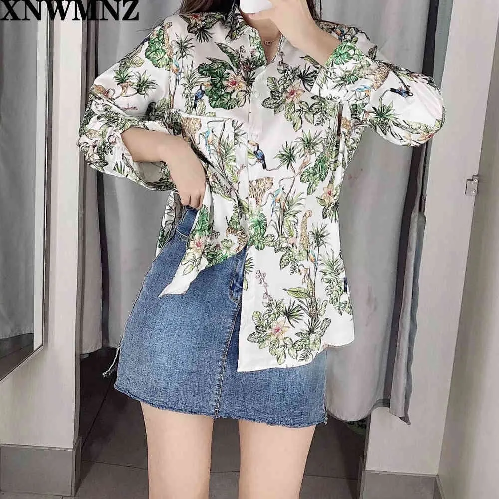 women flowing printed shirt Flowing collared long sleeves buttoned tabs tops 210520