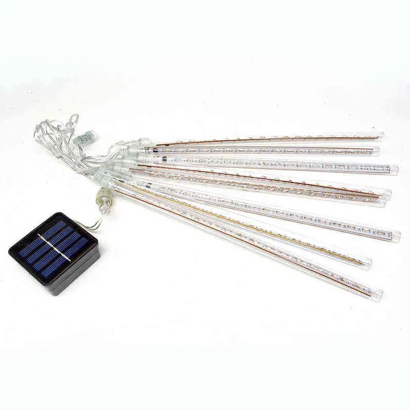 Lumière LED solaire extérieure étanche fée météore douche lumières chaîne guirlande 144 LED fête de vacances mariage décoration de Noël 211109