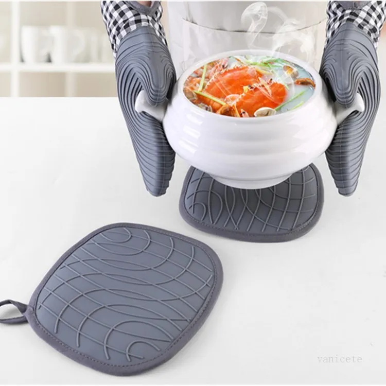 Silikon-Ofenhandschuhe und Topflappen-Sets mit gesteppter Einlage, hitzebeständige Heimküchenhandschuhe zum Kochen, Backen, Grillen T2I51924