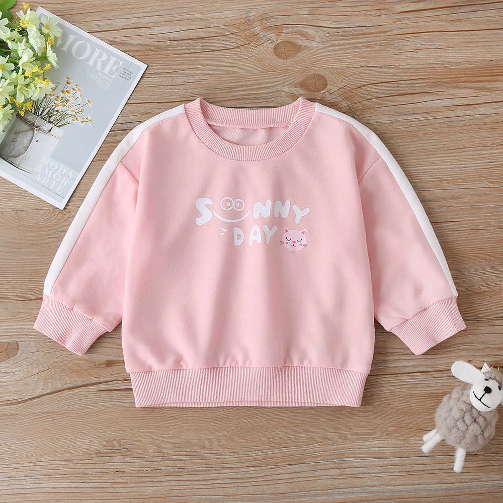 Hiver Enfants Ensembles Casual Manches Longues O Cou Imprimer Lettre T-shirt Rose Pantalon Mignon Filles Vêtements 2-6 T 210629