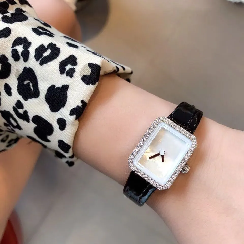 Famous brand mini Premiere watch genuine leather small Octagon white shell dial wristwatch boyfriend top quality clock for lady