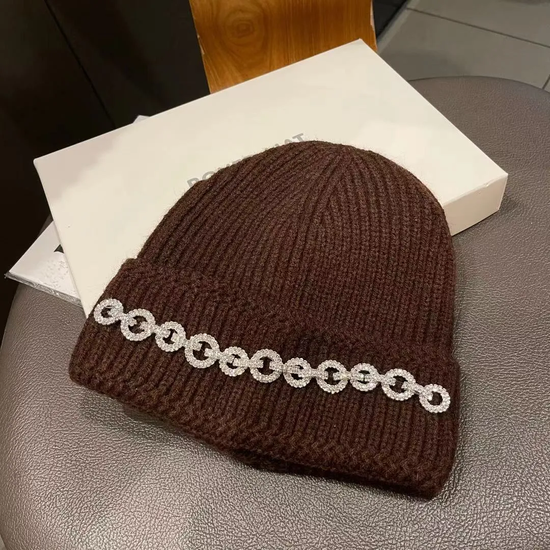 Höst och vinter dubbelskikt tjocka ullmössa barn mode rhinestone varma hattar elegant stickad kall hatt