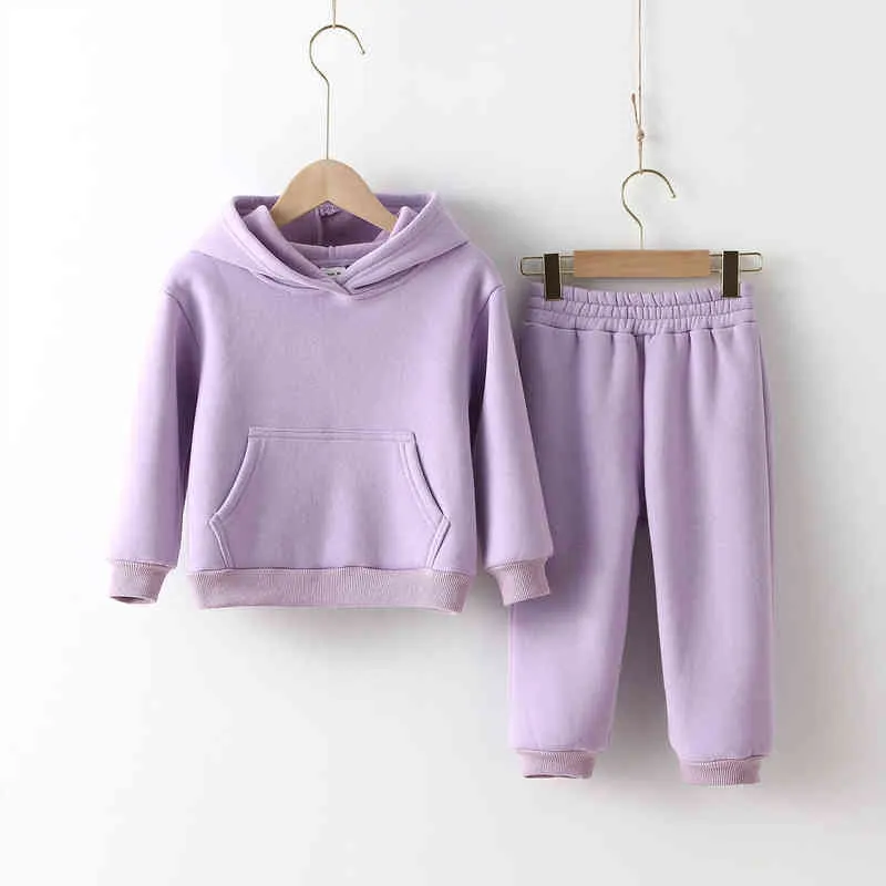 Barnkläder barn kostym varm tröja flicka fleece hoodies pullover sweatshirt byxa vinter höst pojke tracksuit sportkläder 211224