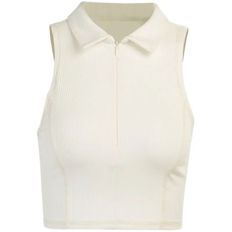 Dames Zomer Sexy Slanke Kleding Mouwloze Corset V-hals Revers Top Solid Crop Stitching Short Vest Rits Streetwear 210422