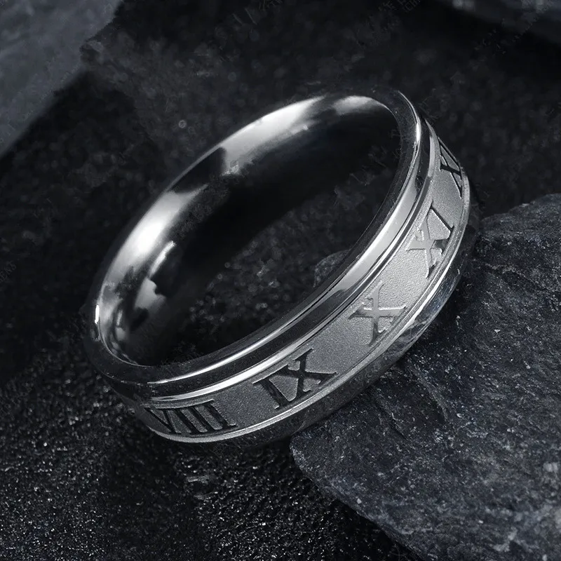 2022 nova tendência numerais romanos anel masculino temperamento moda 6mm largura anéis de aço inoxidável para meninos meninos aniversário jóias gift6619361