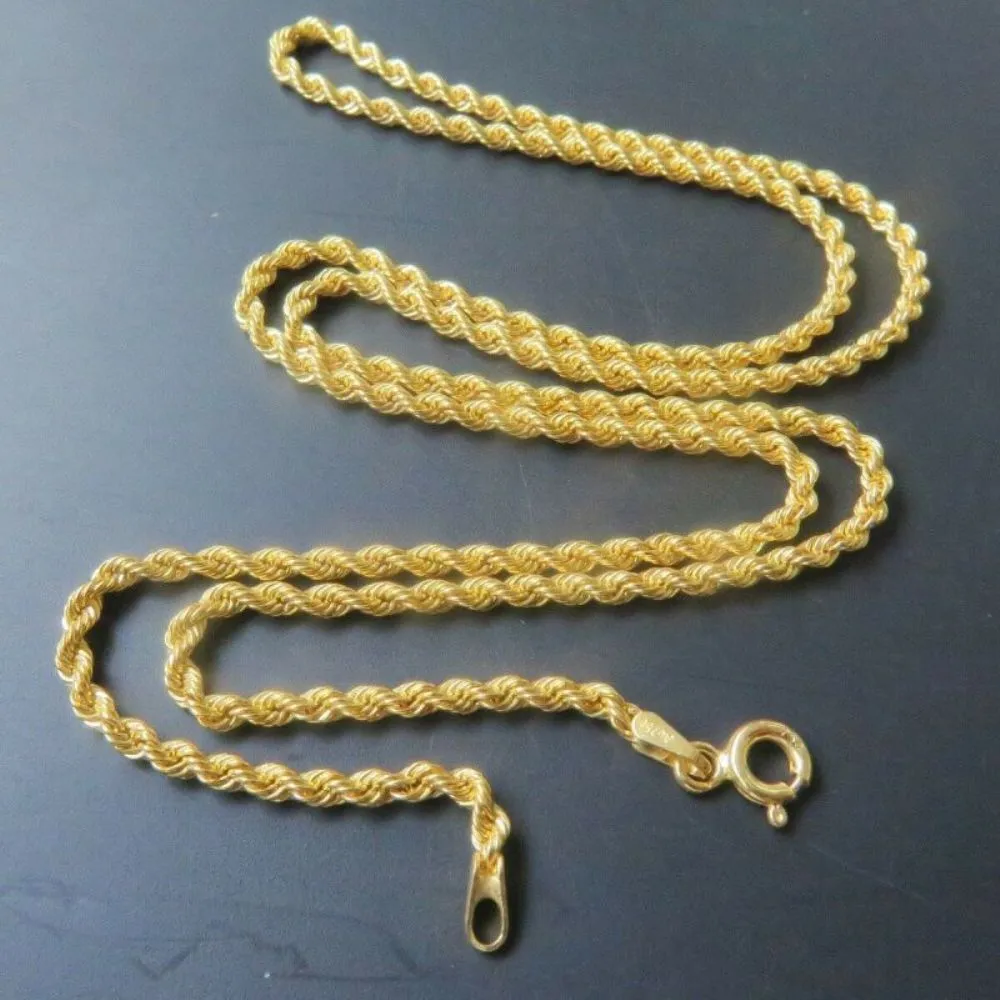 Fine Au750 Or Jaune 18k Femme Homme Chance Corde Chaîne Collier 2mmW 40-60cmL