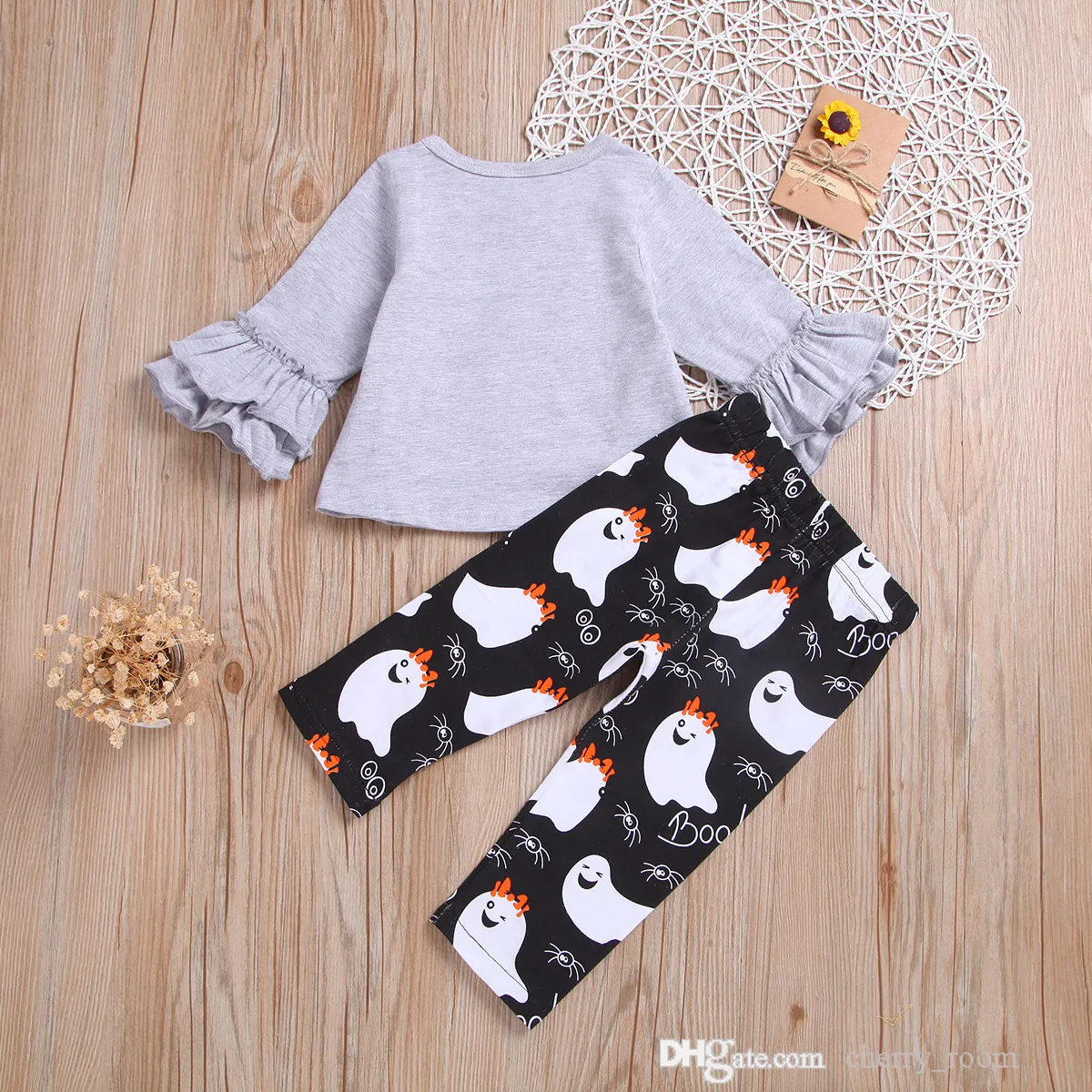 bambini set di abbigliamento di Halloween neonate divertenti cartoni animati stampa t-shirt a maniche lunghe + pantaloni lunghi 2 pezzi abiti bambini abiti casual S1405