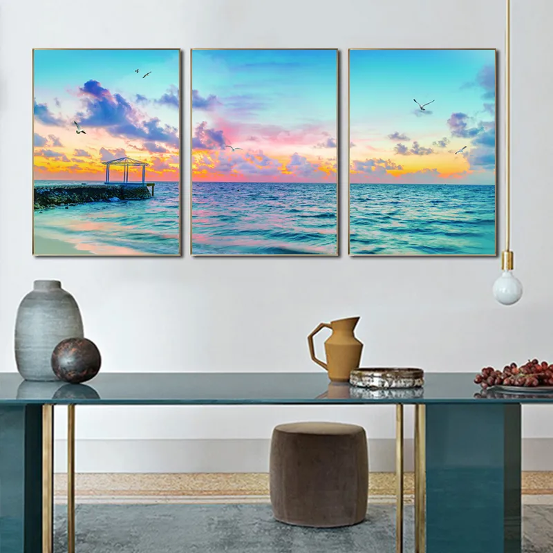 Sea Indoor Decoration Sky Clouds Posters Bridge Canvas Painting Wall Art Pictures For Living Room Modern Home Decor Landscape9764762