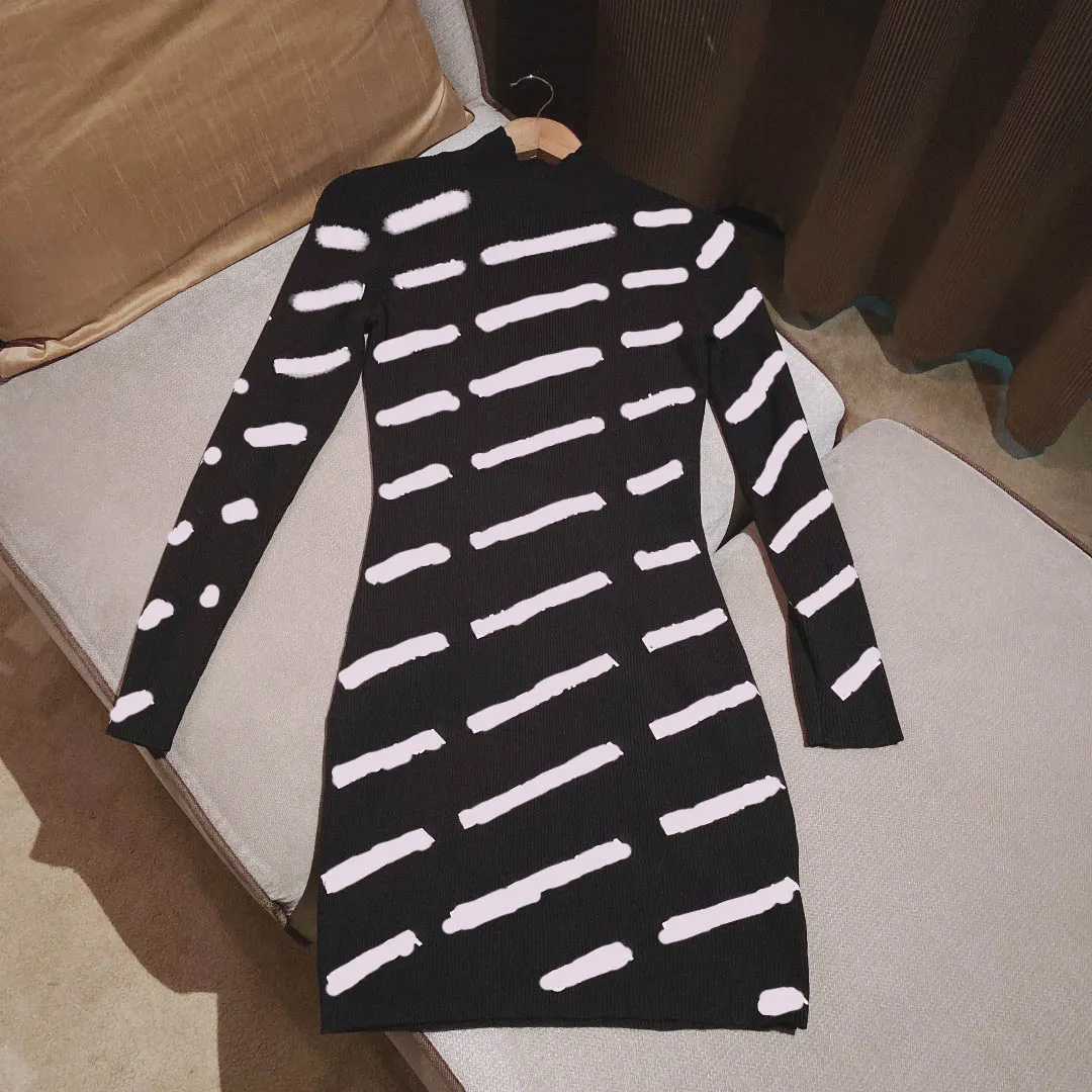 Women Casual Dress Designer Letter Classic Pattern Knit Bodycon Dresses Autumn Womens Clothing Long Sleeve 