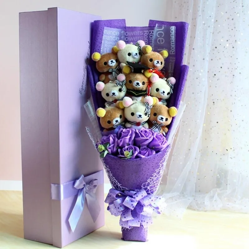 Simpatico orsacchiotto di peluche amante del giocattolo di peluche Rilakkuma Orso Bouquet di fiori Confezione regalo Compleanno San Valentino Regalo di Natale di 039 anni1880974