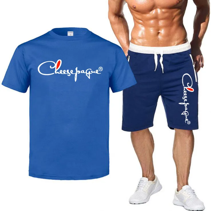 2021 männer Casual Set Mode Trainingsanzug Marke LOGO Drucken Schweiß Anzug Einfarbig Kurzarm T-shirt Shorts Sets Männlichen Sommer Anzug