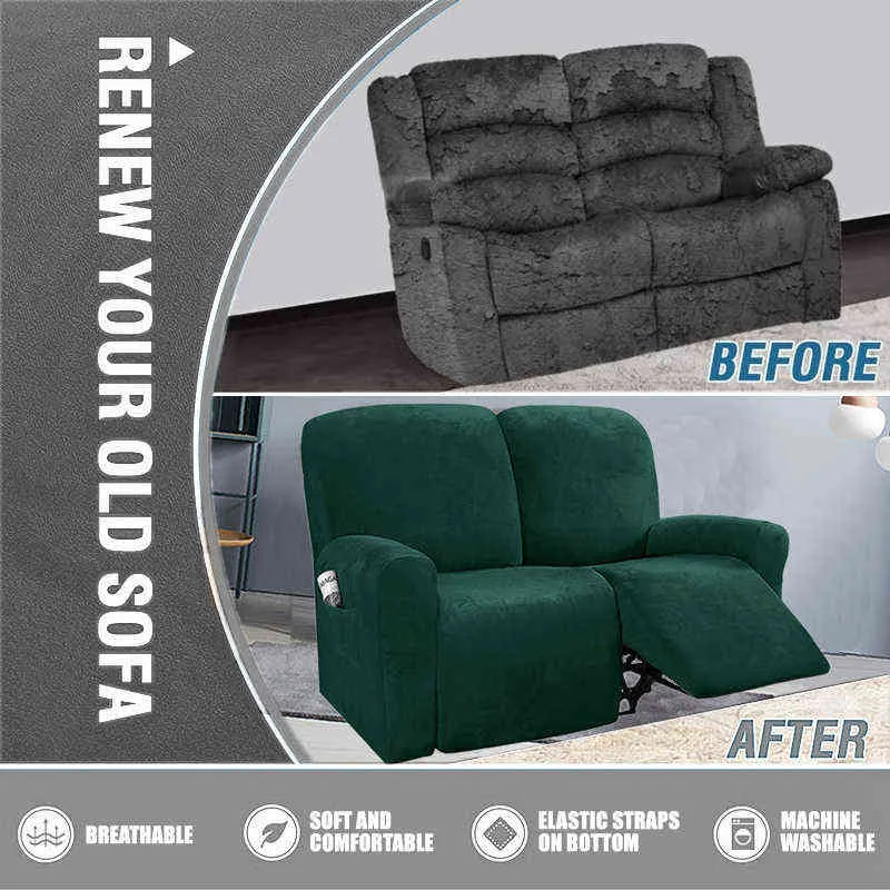 1 2 Seatter Velvet Recliner Cover Stretch Sofa Sofa Krzesła Slipsor do salonu Couch Couch Pokrywa mebli Ochraniacz Elastic 213852507