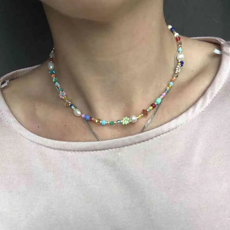 Perles colorées collier perle décoration à la main bohème femmes délicate mode tour de cou bijoux accessoires meilleur ami cadeau