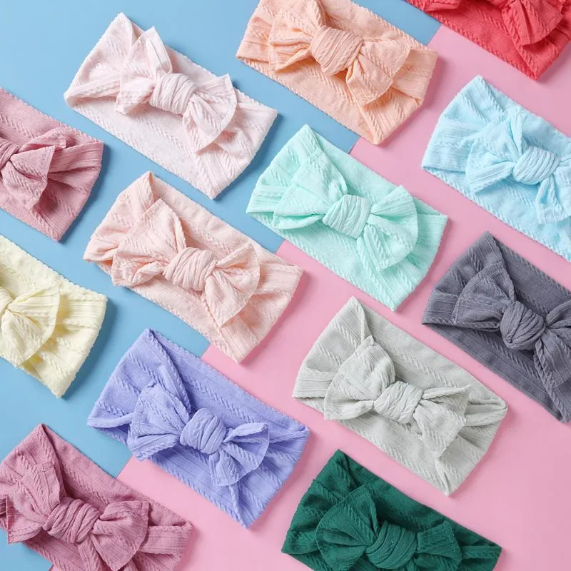 PCS Född Baby Girls Ribbed Bow pannband Kabel Stickad Wide Nylon Elastic Hair Band Dusch Gift Po Props Accessories267e