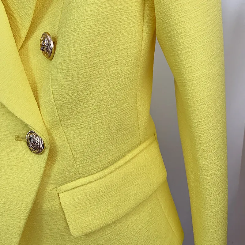 تنورة السترة الصفراء البدلة المرأة الذهبي مزدوجة الصدر زر النعناع الأخضر القطن الكتان s قطعتين مجموعات 220302