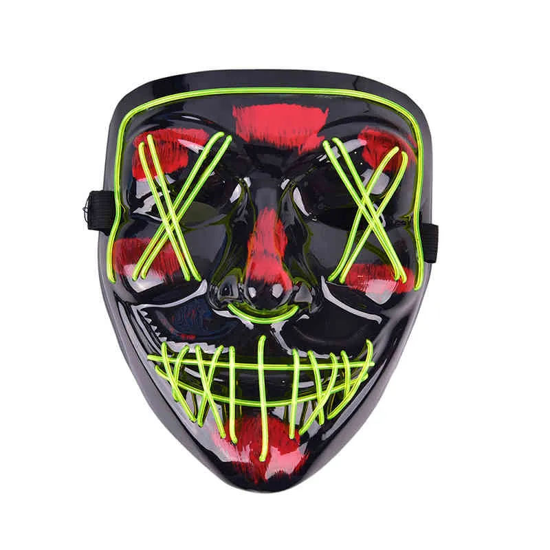 Masques lumineux au néon pour fête Cosplay, masque LED pour Halloween, accessoires de Costume de carnaval