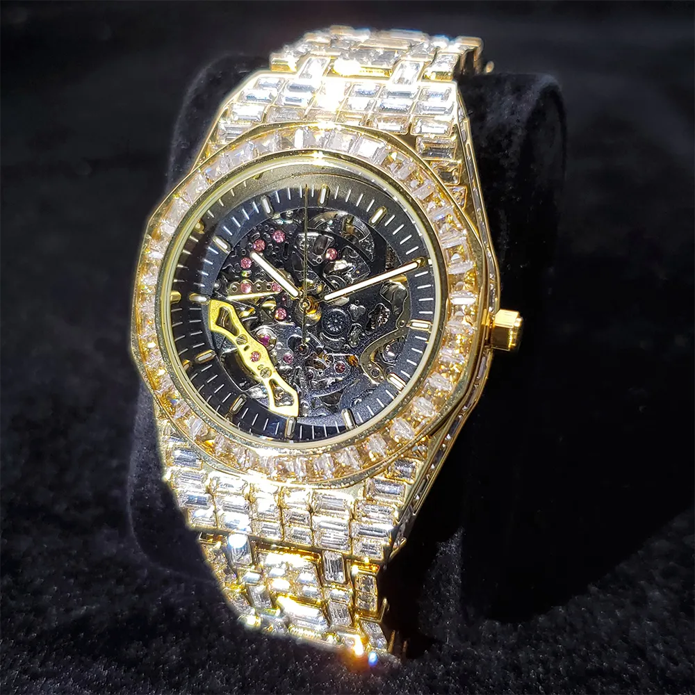 Hip Hop plein diamant glacé hommes montres haut de gamme de luxe en acier étanche homme montre hommes horloge Relogio Masculino2668