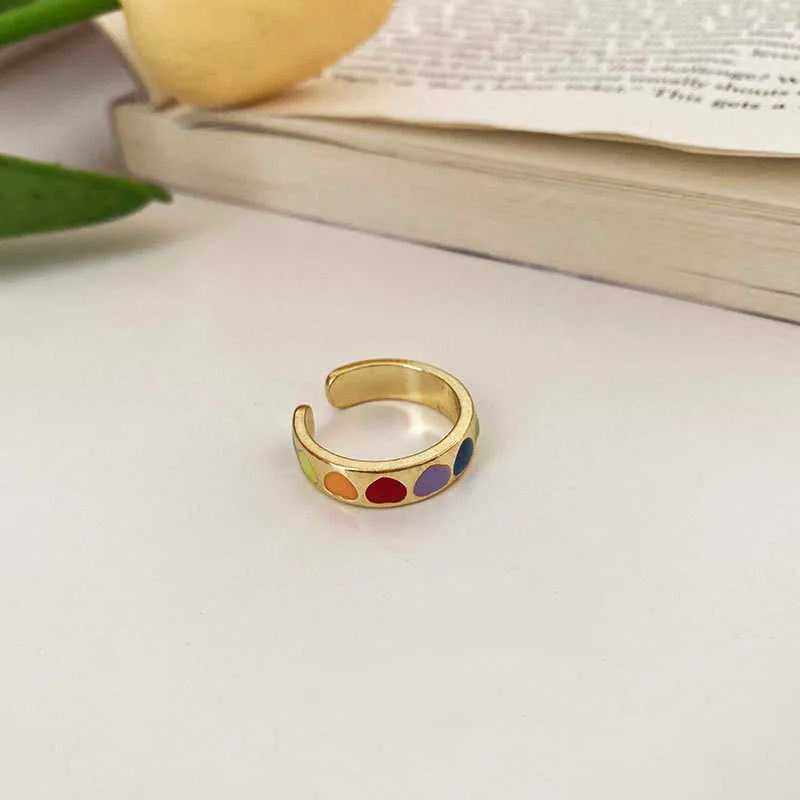 2021 New Vintage Bohemia Colorful Enamel Love Heart Ring Cute Simple Metal Gold Silver Color Rings for Women Mood Ring Q07089304573