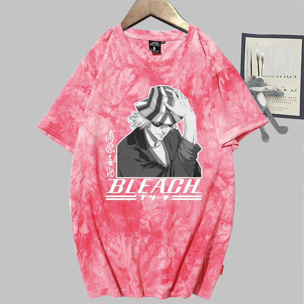 Bleach Kisuke Urahara T-shirt Imprimer Mode Manches courtes Col rond Tie Dye Anime Tops Y0809