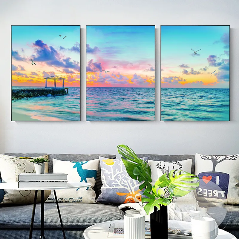 Sea Indoor Decoration Sky Clouds Posters Bridge Canvas Painting Wall Art Pictures For Living Room Modern Home Decor Landscape9764762