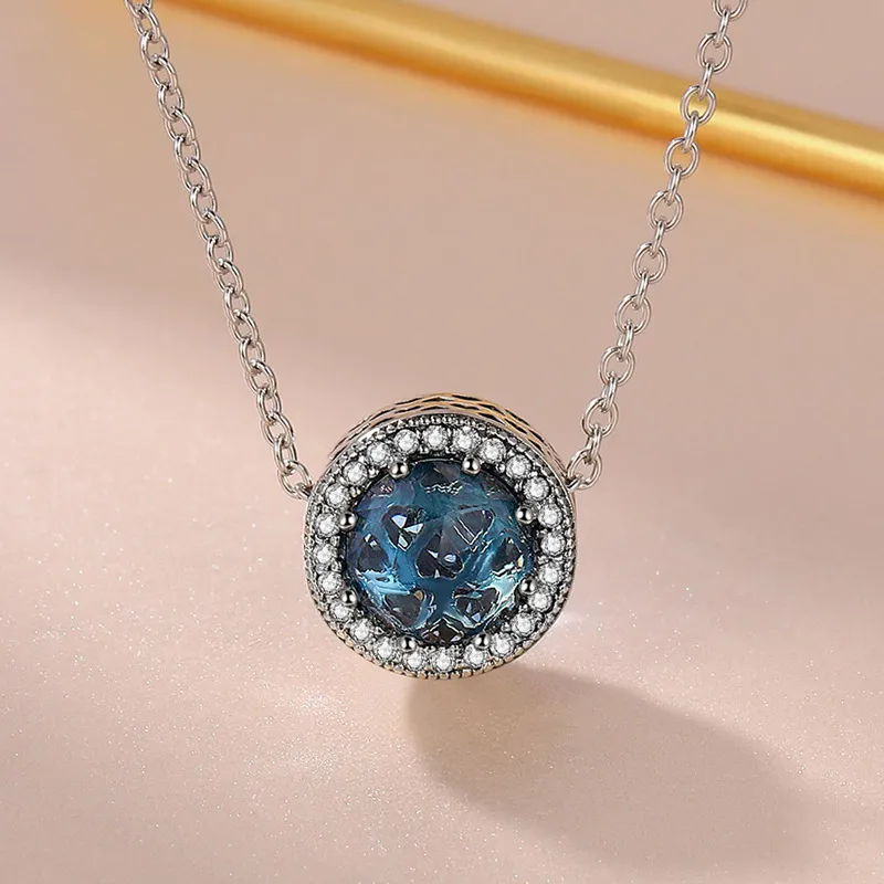 100% original 925 Collar colgante de plata esterlina con cuentas azules PAN Charm Colgantes Joyería fina XDZ067