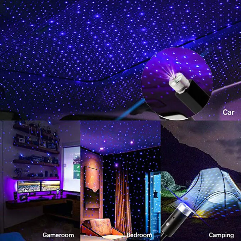Starry Sky Roof Romántico LED Techo Star Star Proyector Atmósfera Galaxy USB Lámpara Decorativa Ajustable Coche Interior Decoración Luz
