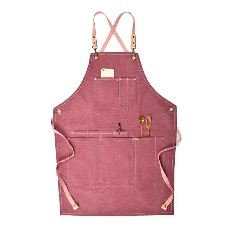 Summer Canvas Work Apron Denim Version Hairdressing Hairdresser Floral Barista Drop 210629