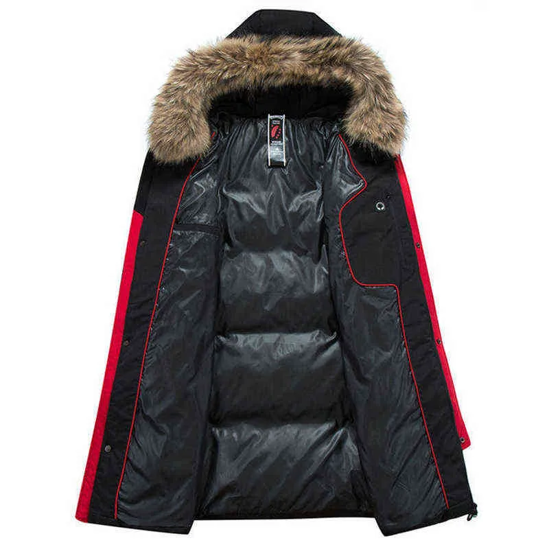 Winter Embroidery Thicken Long Down Jacket men Hooded Warm Parka 90% White Duck Down Real Fur Collar Male Coat 220108