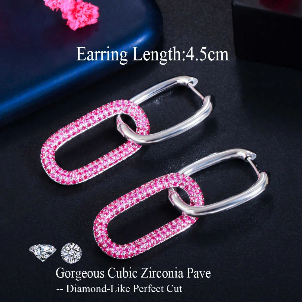 Gorgeous Cubic Zirconia Dangle Rectangle Gold Silver Color Hoop Earrings for Women Fashion Jewelry Gift CZ834 210714