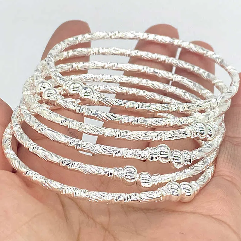 4 stks 24k Ethiopië Afrika Dubai Gouden ballen banglesbracelet voor vrouwen armband goud kleur fijne sieraden eenvoudige stijl geschenk Q0719