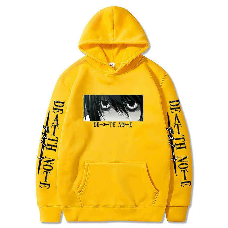 Nota Da Morte Hoodie Kira L Lawliet Eyes Anime Impressão Harajuku Sueter  Manga Longa Moda Coreana Casal Casal Pullover 211110 De $137,64