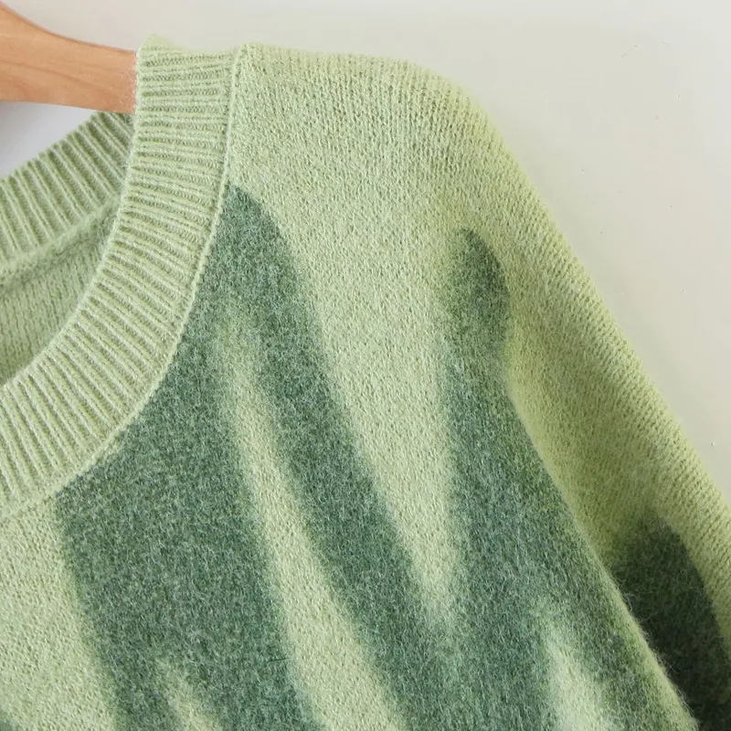 Негабаритные пуловеры женщины свитер элегантный зеленый полосатый печать зима длинные свитеры уличные жевательные женские джемпер теплые верхняя одежда 2022