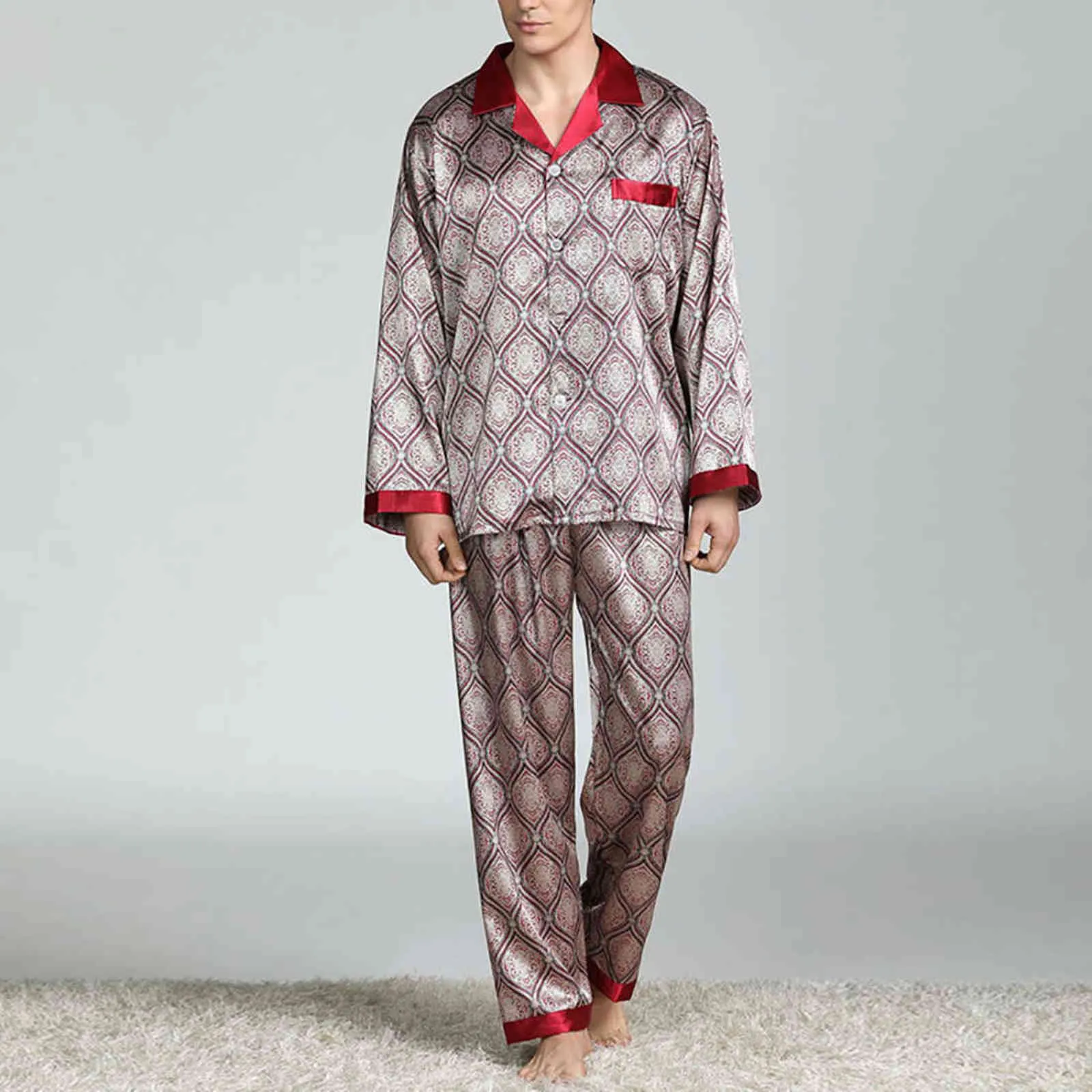 LOOZYKIT MENS PACE SILK PAYAMA наборы Pajamas мужчины спящая одежда современный стиль шелковый ночная рубашка дома мужской сатин мягкий уютный сон носить 21111