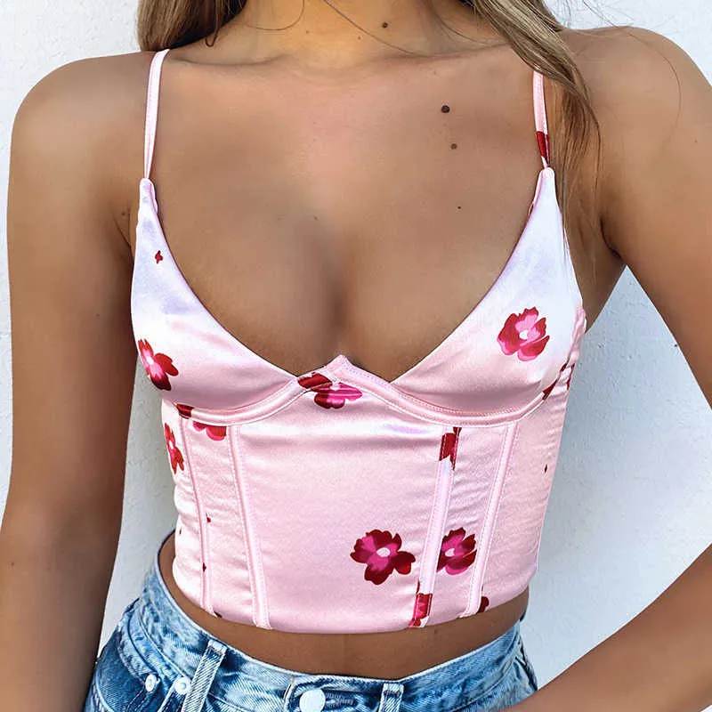 Estate Sexy Nero Raso di Seta Corsetto Top Senza Maniche Scollo A V Bralette Top Camis Bianco Nero Crop Top Donna Mini Gilet 210722