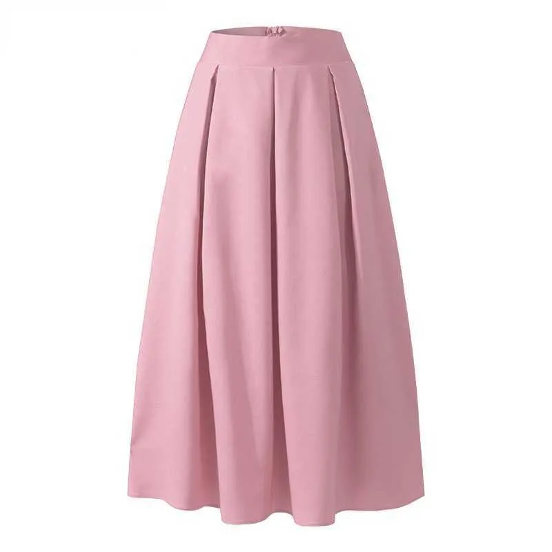 Snygg Pläterad Maxi Kjolar Kvinnors Vår Sundress Zanzea 2021 Casual High Waist Long Vestidos Kvinna Solid Faldas Saia 7 Y1006