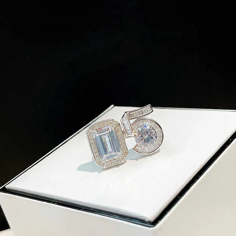 Top marque pur 925 bijoux en argent sterling taille émeraude lettre 5 anneaux de conception gros diamant anneaux de fiançailles de mariage de luxe Jewelry328j