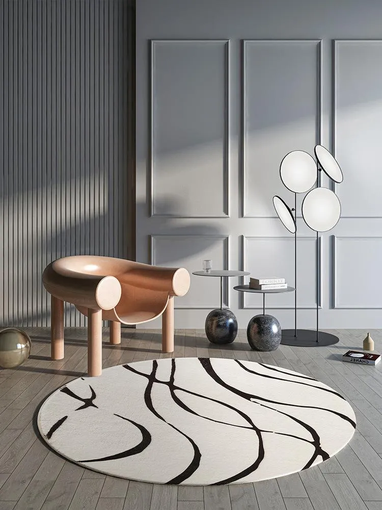 Carpets Modern Round Rug For Living Room Decor Geometric Black White Soft Shaggy Carpet Bedroom Fluffy Chair Floor Mat2318