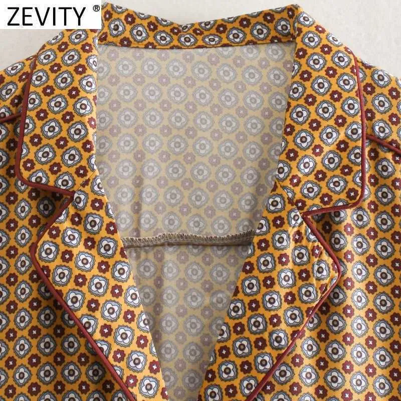 Zevity Kobiety Vintage Geometryczne Print Casual Loose Smock Bluzka Kobieta Krótki Rękaw Kimono Koszulki Chic Blusas Topy LS7677 210603