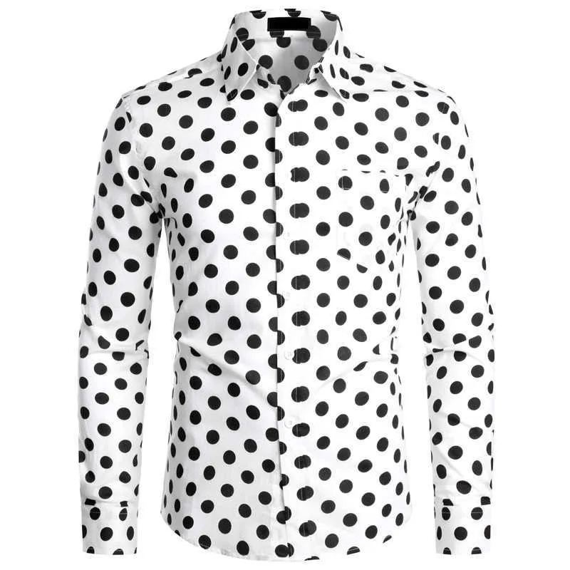 Rot Herren Polka Dot Hemd Casual Button Up Kleid Hemden Männer Chemise Homme Party Club Männlich Garden Point Camisas Masculina 210809