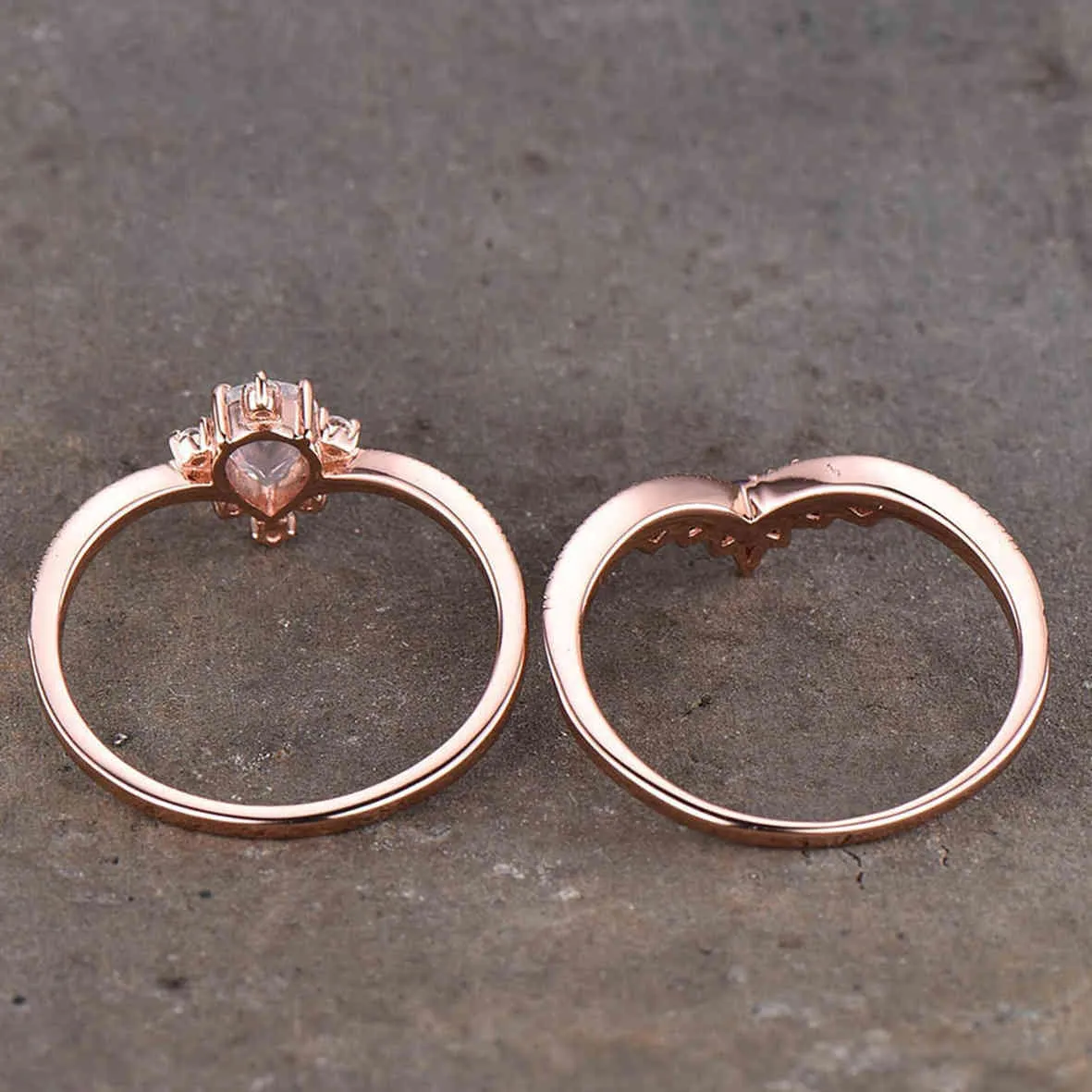 925 Sterling Silver Set Pear Cut 5x7mm Rainbow Moonstone Natural Opal Engagement Wedding Ring för Kvinnor Present