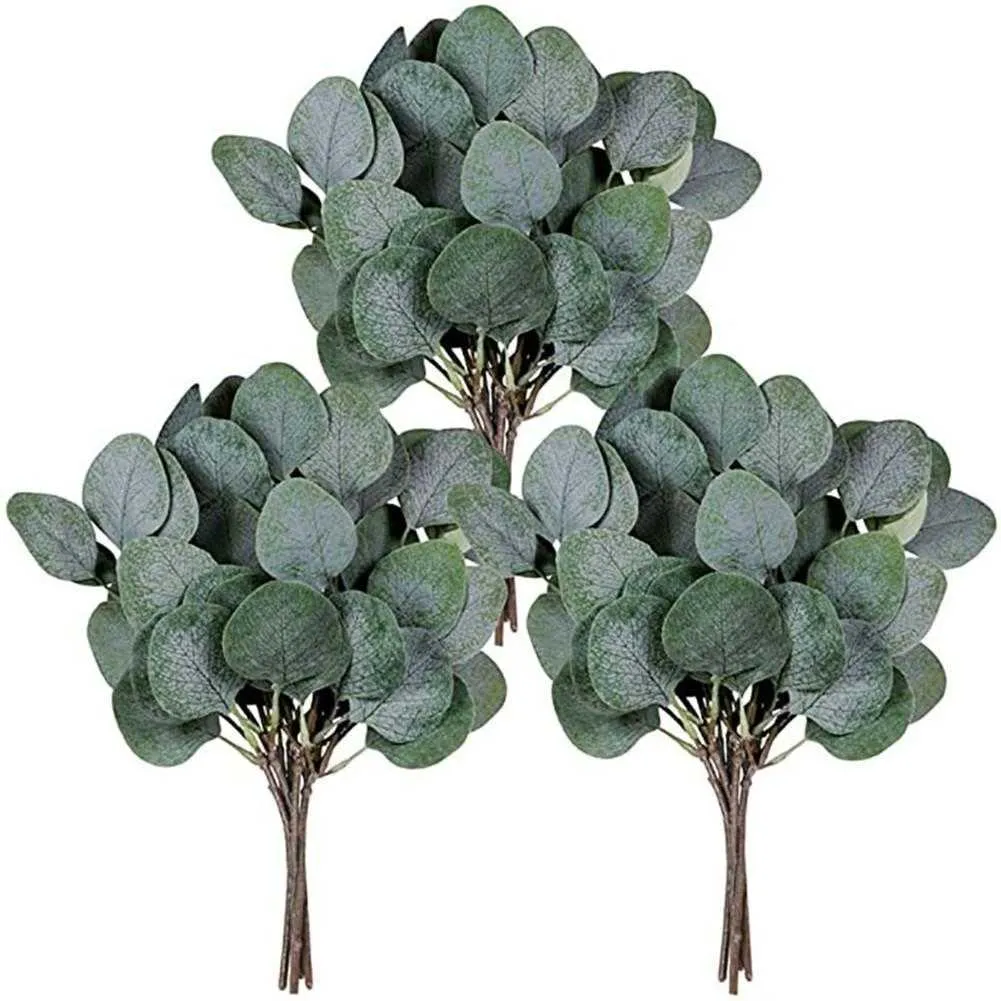 Simulate Eucalyptus Leaf Artificial Plants Greenery Simulation Eucalipto Greens for Wedding Shooting Prop Home Decoration Y0630