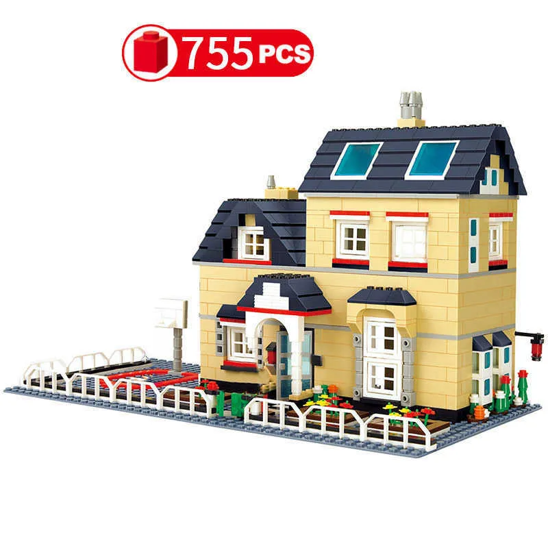 Wange Compatible City Architectureモデル首都ヴィラブロックキッズ玩具子供レンガフランスヴィラビレッジセットQ0624