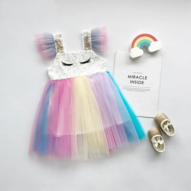 Dziewczyny Dress Summer Multicolor Cartoon Baby Bez Rękawów Księżniczka dla 2-6y 210515