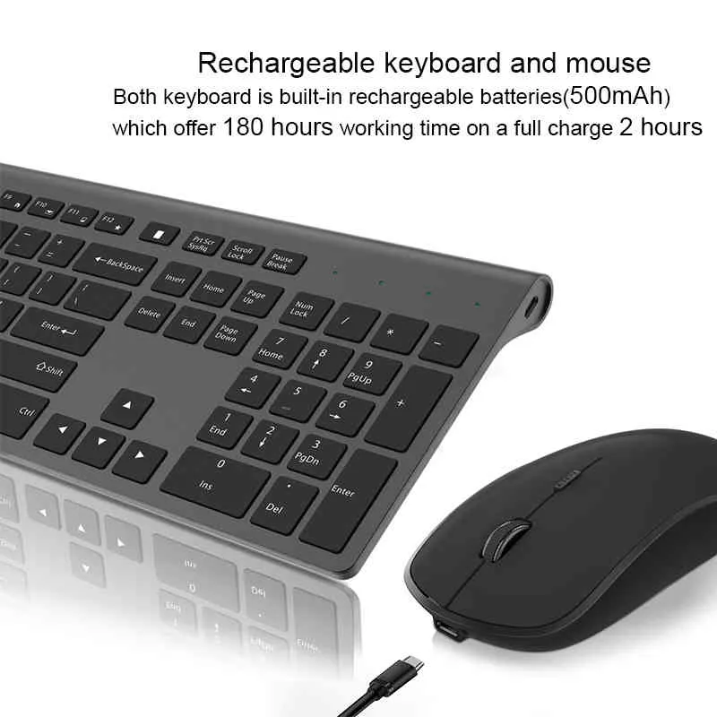 Conjunto sem fio francês recarregável mouse 2400dpi alemão / inglês / italiano / espanhol teclado silencioso mouse laptop pc