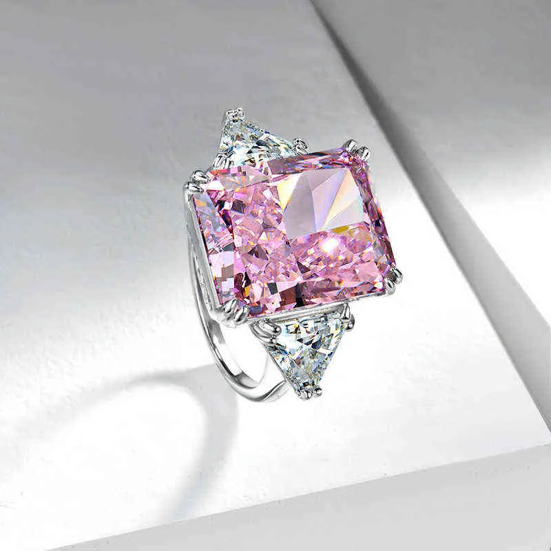 Oevas 100% 925 Sterling Silver Gul Rosa 13 * 16mm Ice Flower Cut High Carbon Diamond Ringar för Kvinnor Sparkling Fine Smycken 211217