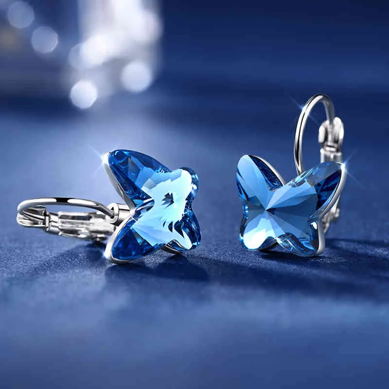 COCOM - Orecchini a clip con cristalli a farfalla blu alla moda 2021 Trend Cute Jewelry Regalo di compleanno donne e ragazze