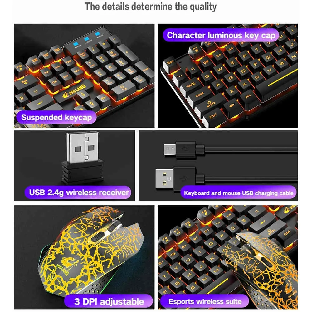 スパッシングゲーミングメカニカルフィールレインボーLEDバックライトUSBキーボードとマウスセット人間工学のPCラップトップコンピューターゲーマー