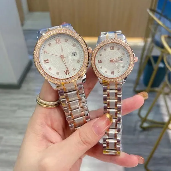 Dresses lovers' Men Women Watches Top Brand Designer Diamond Wristwatches Full Stainless Steel band Quartz Watch gift for man2453