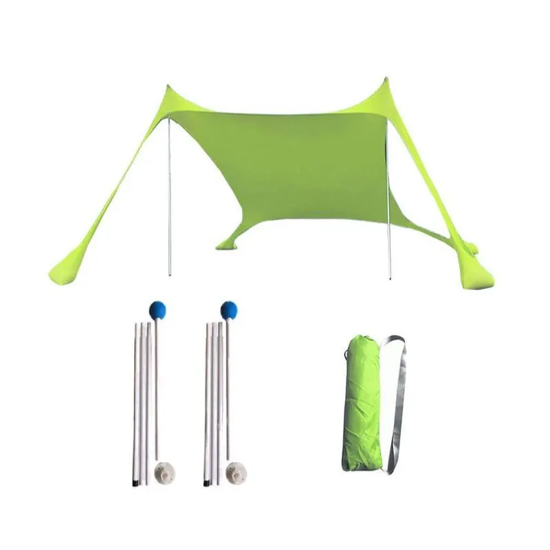 Family Beach Sunshade Lightweight Sun Shade Tent With Sandbag Anchors 4 Free Pegs UPF50+ UV Large Portable Canopy Drop 220216
